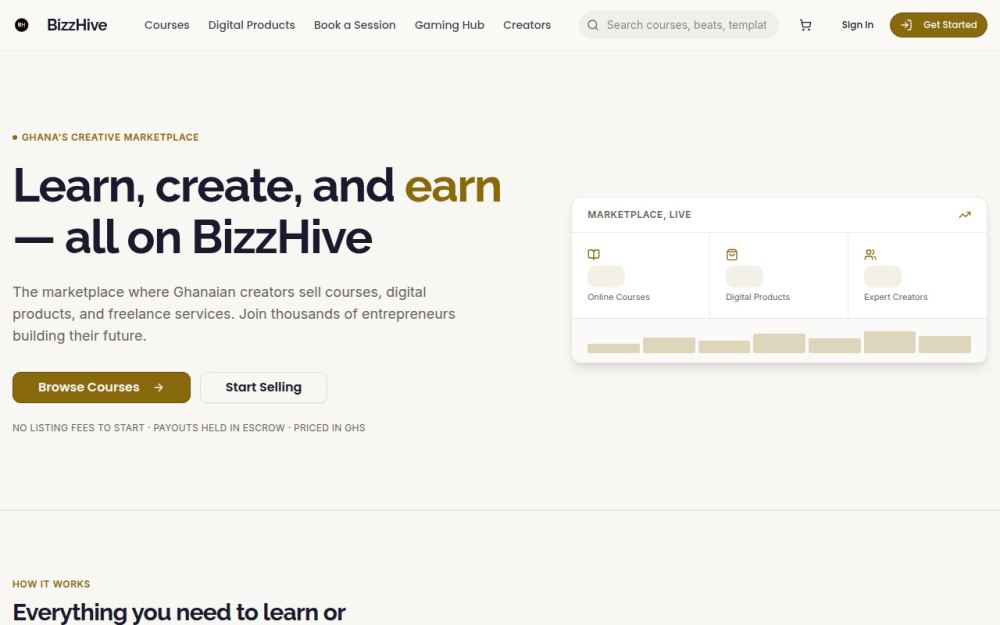 Screenshot of the homepage of bizzhivegh.com