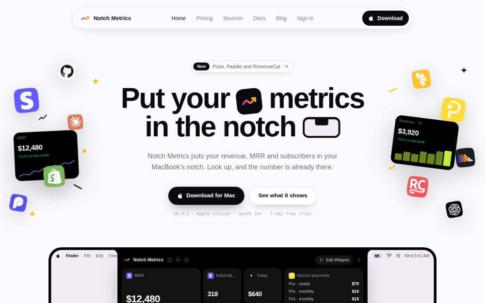 Screenshot of the homepage of notchmetrics.com