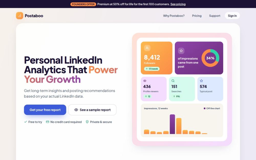 Screenshot of the homepage of postaboo.com