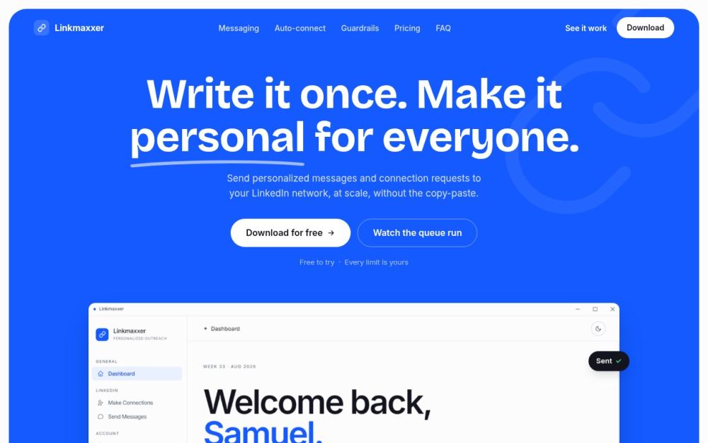 Screenshot of the homepage of linkmaxxer.com