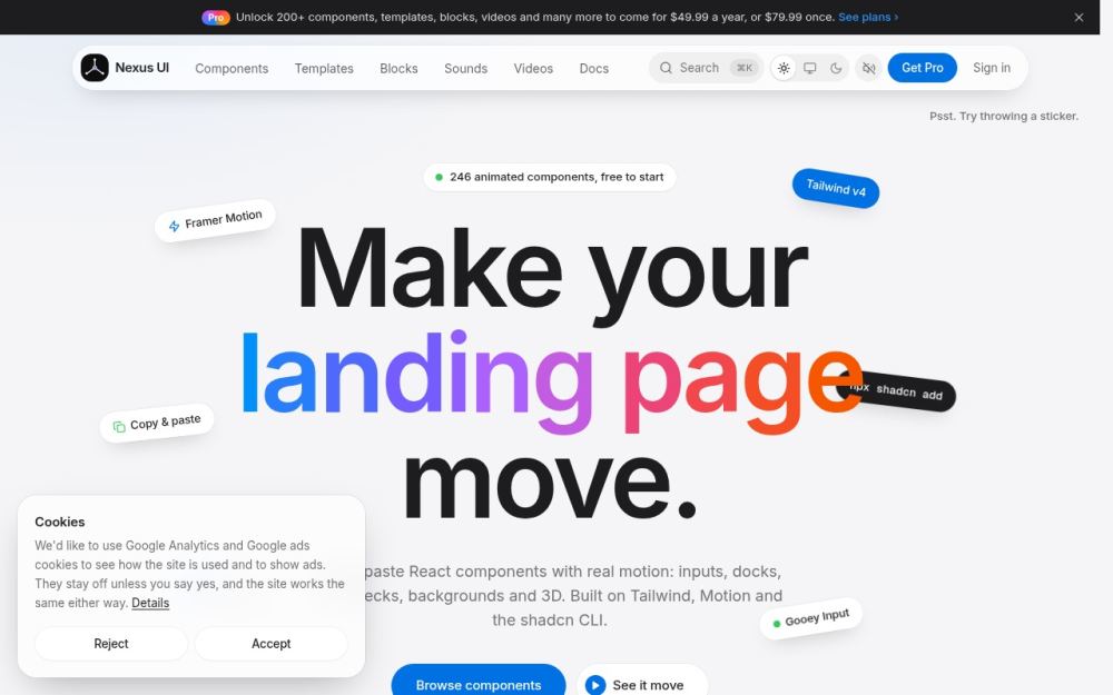 Screenshot of the homepage of nexus-ui.com