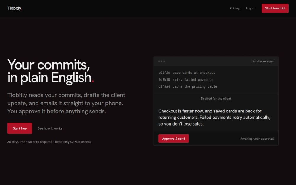 Screenshot of the homepage of tidbitly.dev