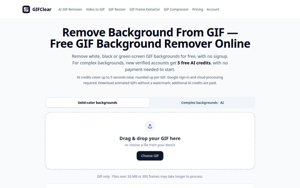 Screenshot of the homepage of gifclear.com