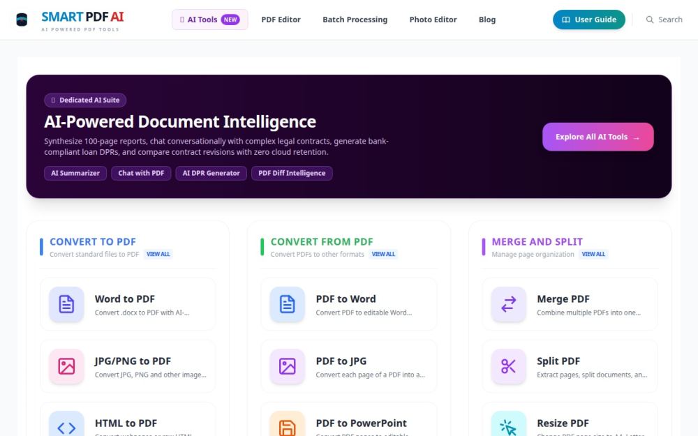 Screenshot of the homepage of smartaipdf.com