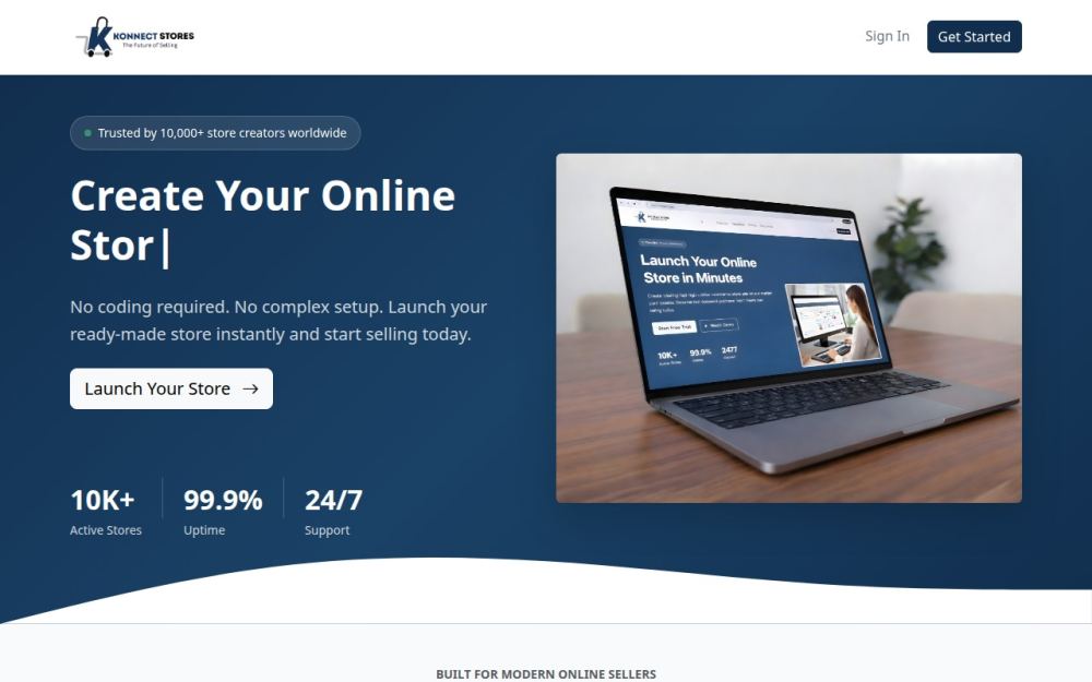 Screenshot of the homepage of konnectstores.com