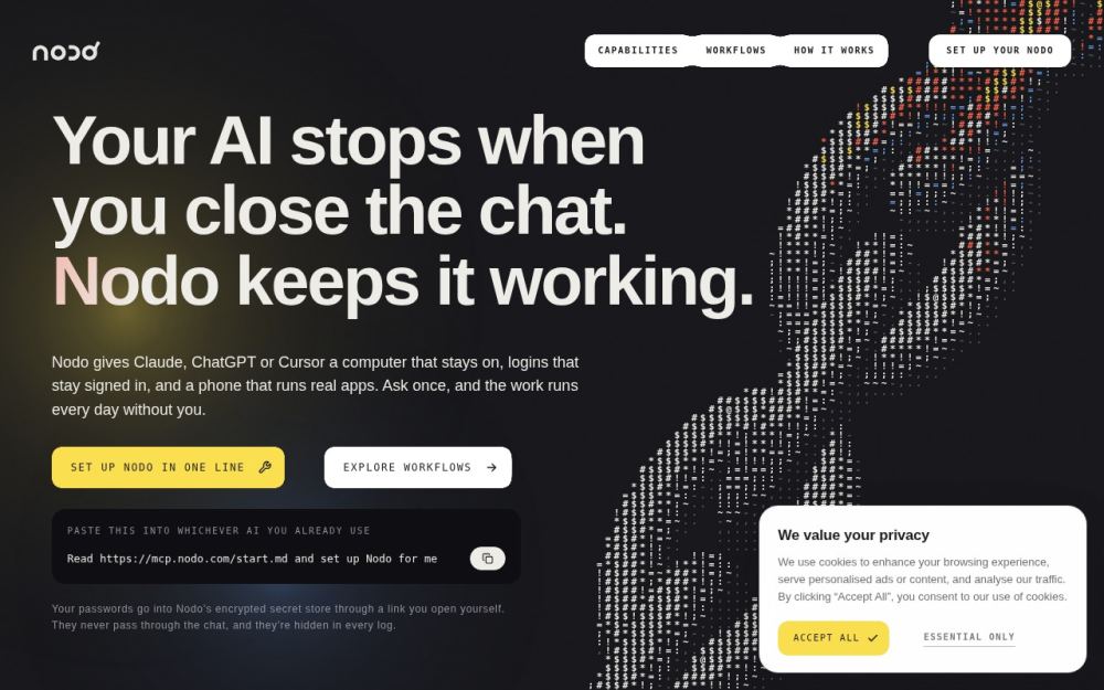 Screenshot of the homepage of nodo.com
