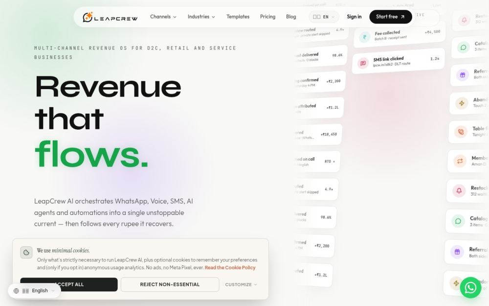 Screenshot of the homepage of leapcrew.in