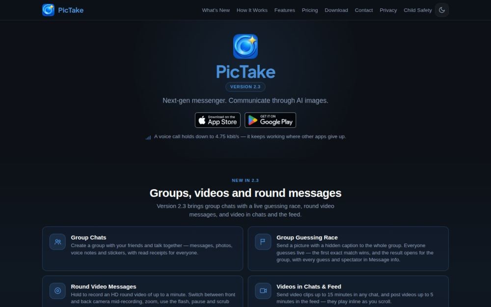 Screenshot of the homepage of pictake.app