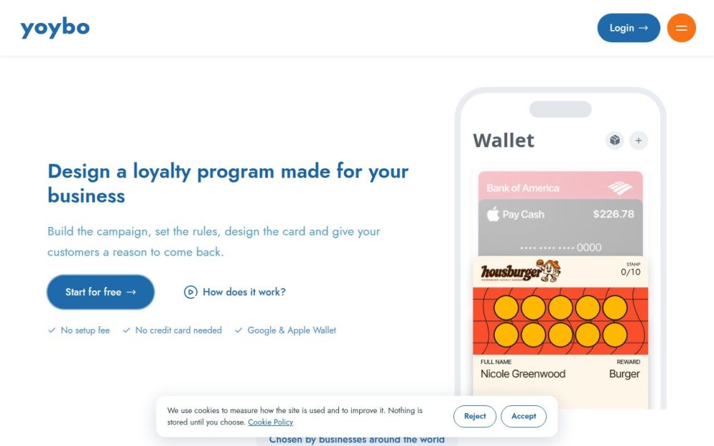 Screenshot of the homepage of yoybo.com