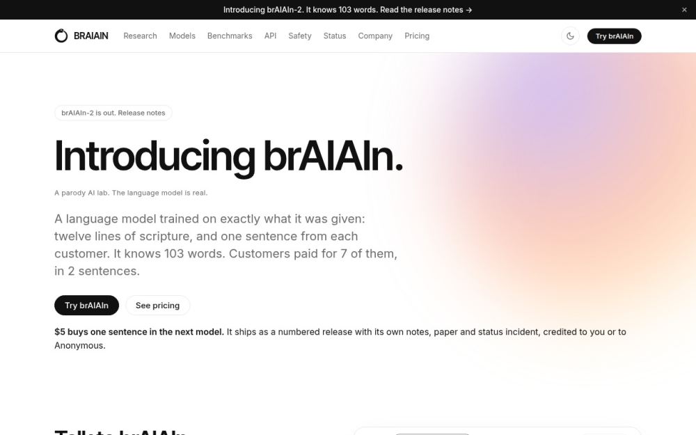 Screenshot of the homepage of braiain.com