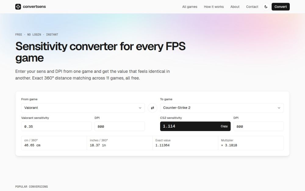 Screenshot of the homepage of convertsens.com