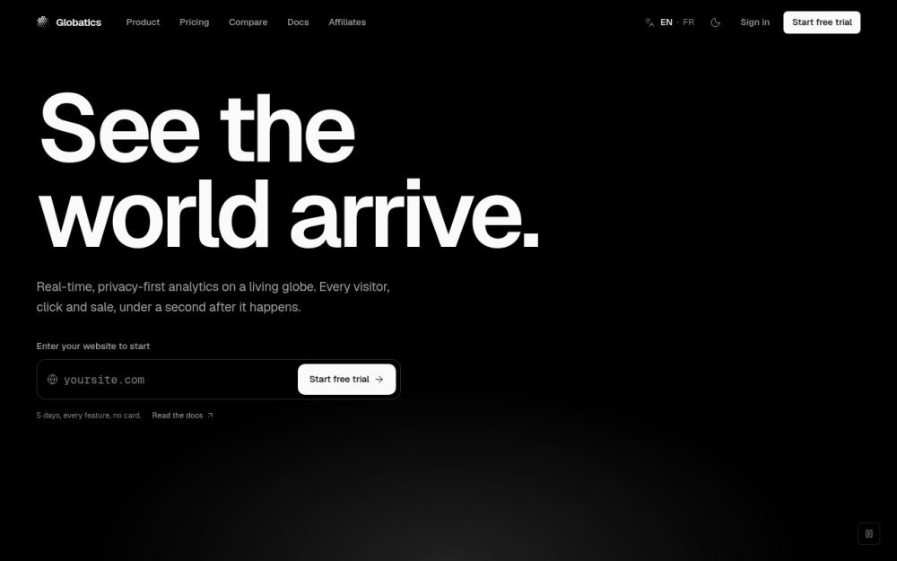 Screenshot of the homepage of globatics.live