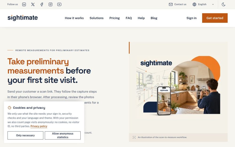 Screenshot of the homepage of sightimate.com