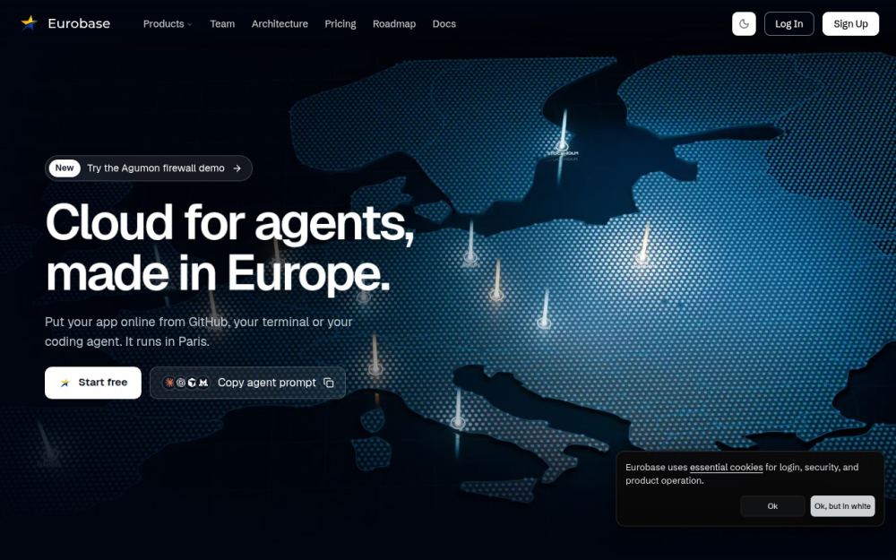 Screenshot of the homepage of eurobase.dev