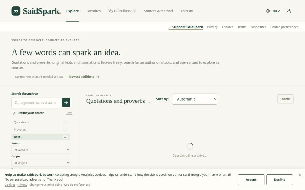 Screenshot of the homepage of saidspark.com