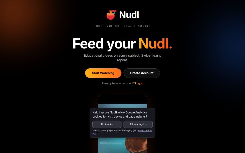 Screenshot of the homepage of nudl.online