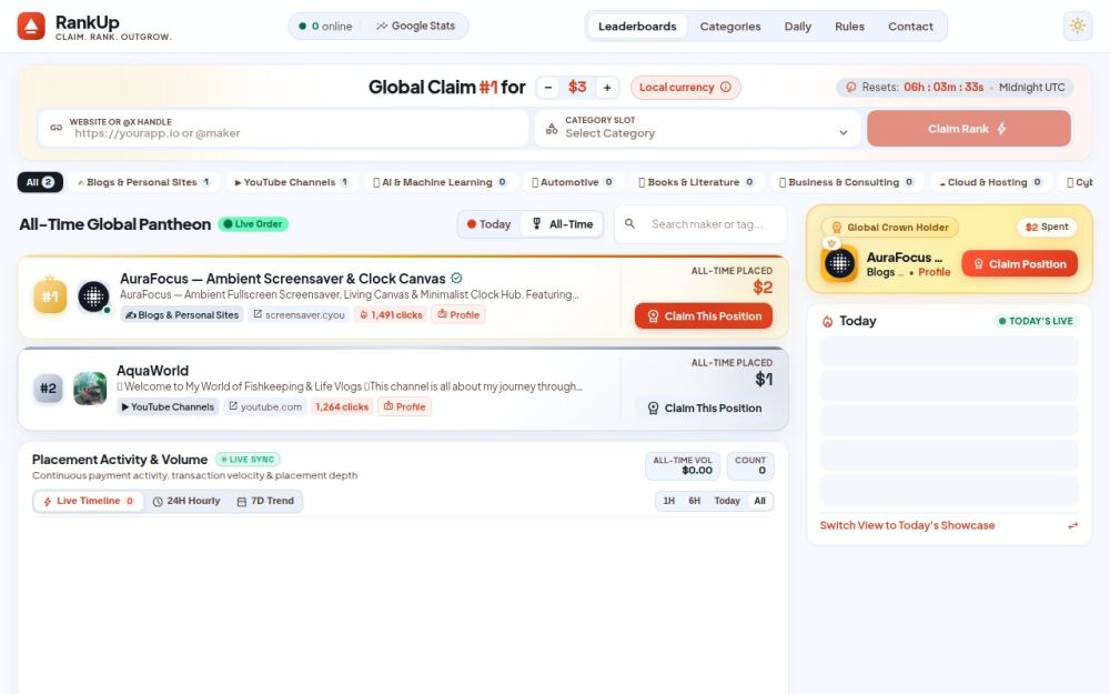 Screenshot of the homepage of rankup.cyou
