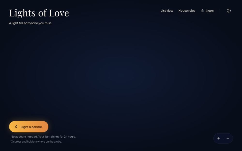 Screenshot of the homepage of lightsof.love