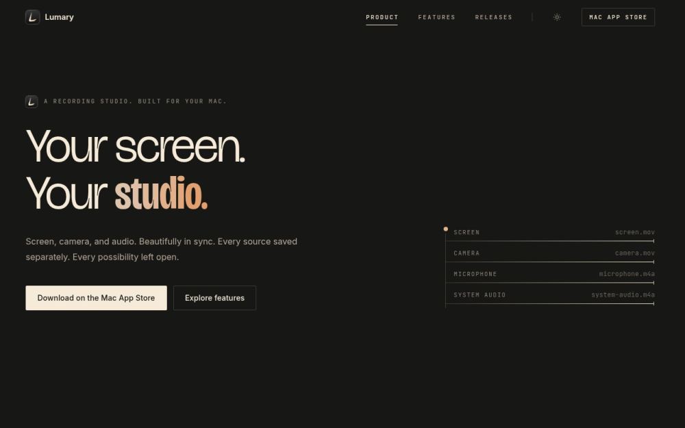 Screenshot of the homepage of lumary.app
