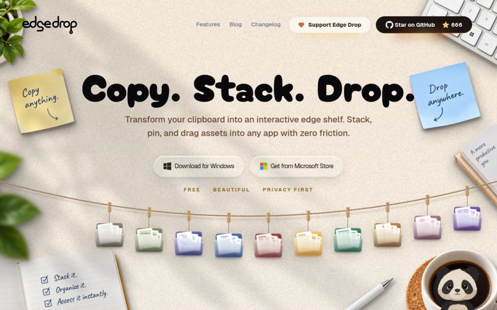 Screenshot of the homepage of edgedrop.app
