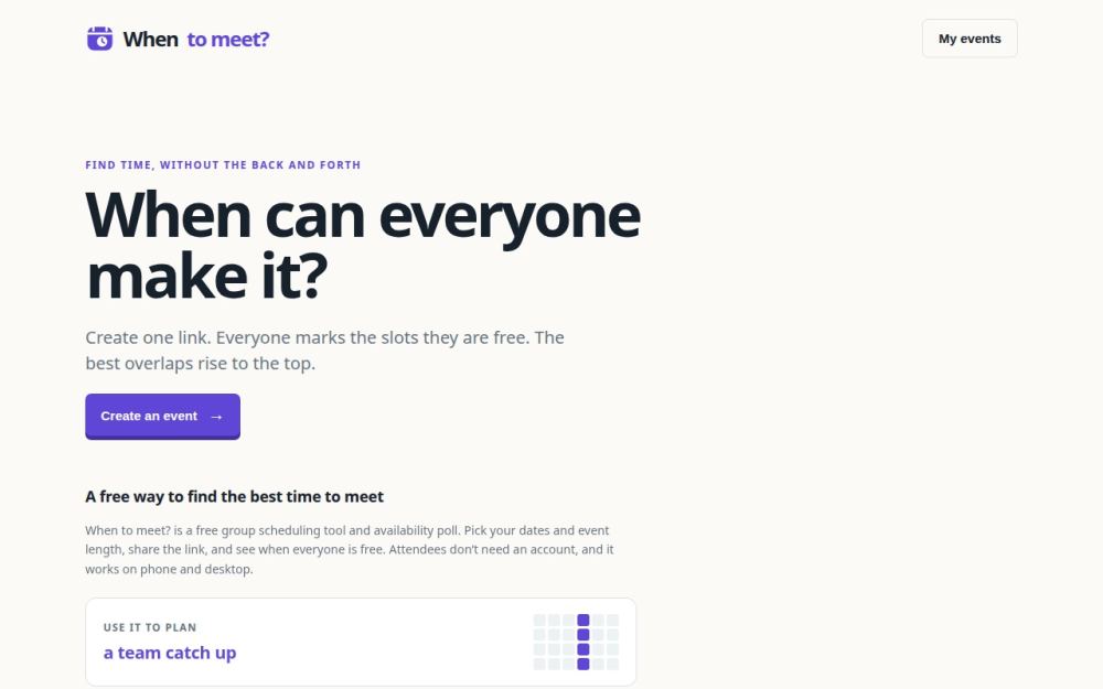 Screenshot of the homepage of when-to-meet.com
