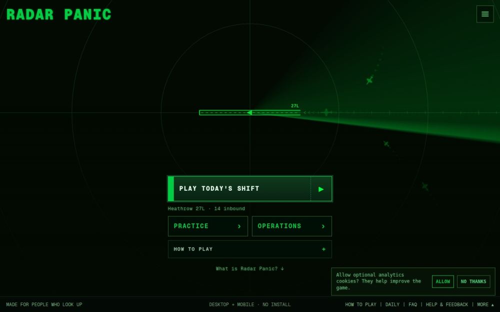 Screenshot of the homepage of radarpanic.com