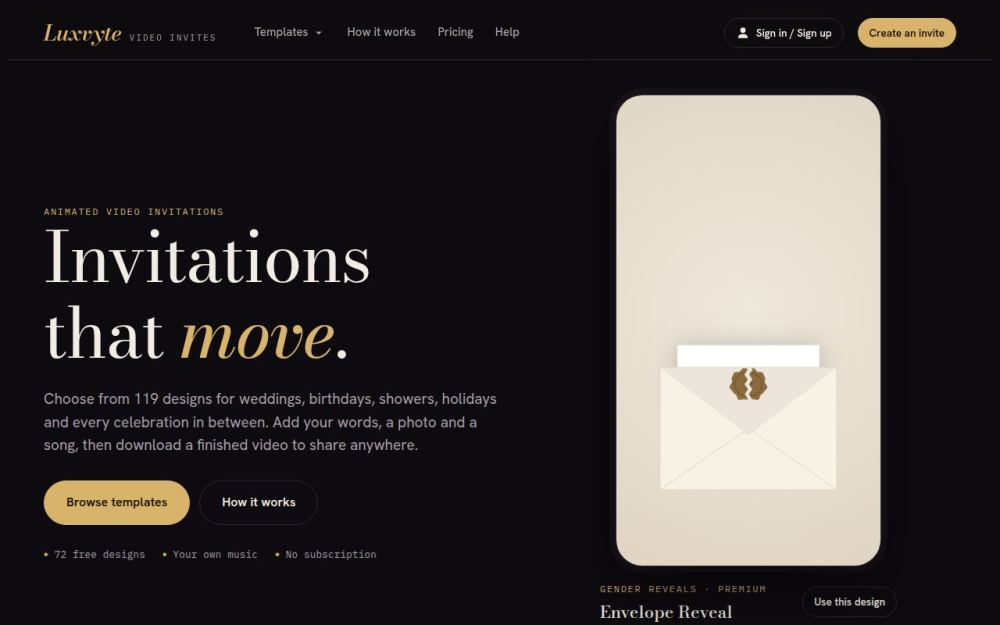 Screenshot of the homepage of luxvyte.com