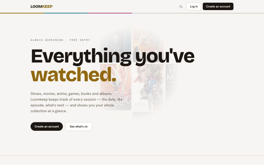 Screenshot of the homepage of loomkeep.app