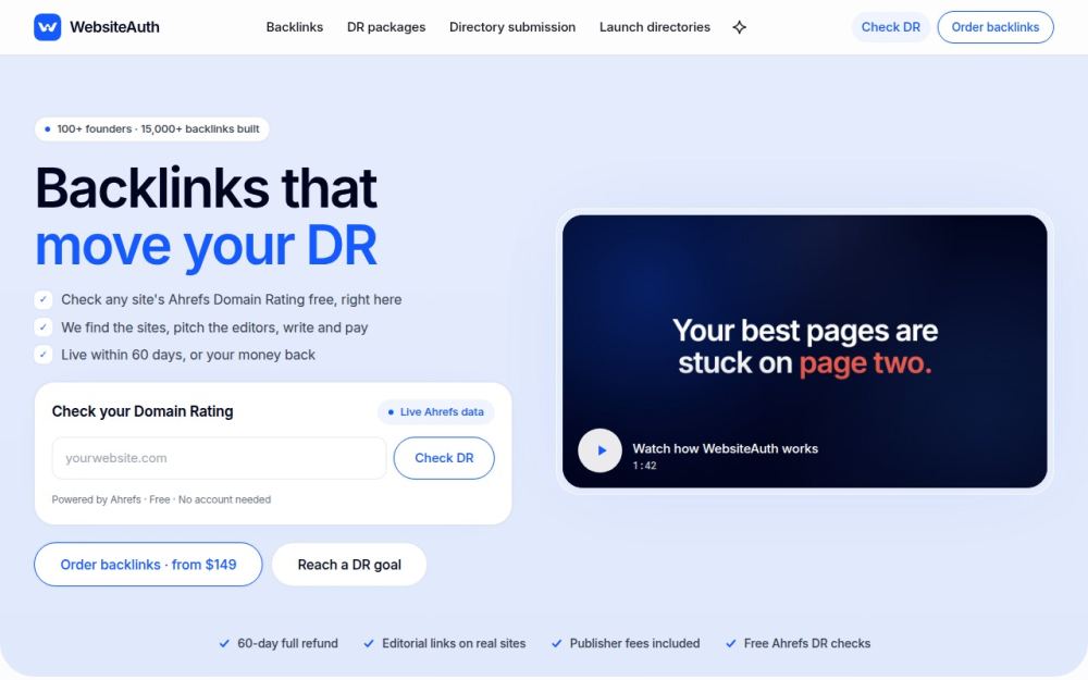 Screenshot of the homepage of websiteauth.com
