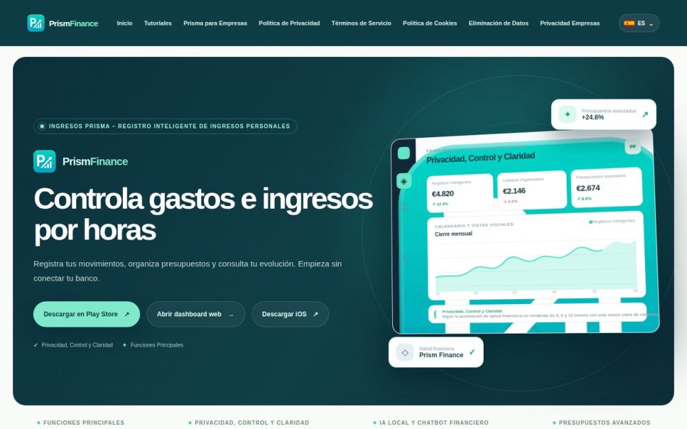 Screenshot of the homepage of prismfinance.eu