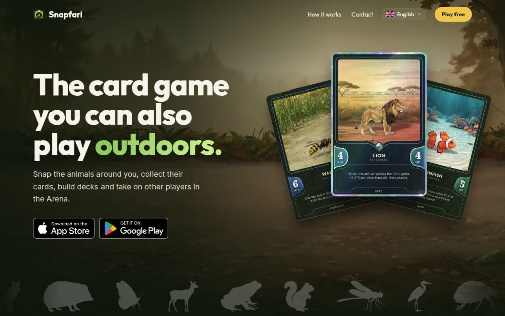 Screenshot of the homepage of snapfari.app
