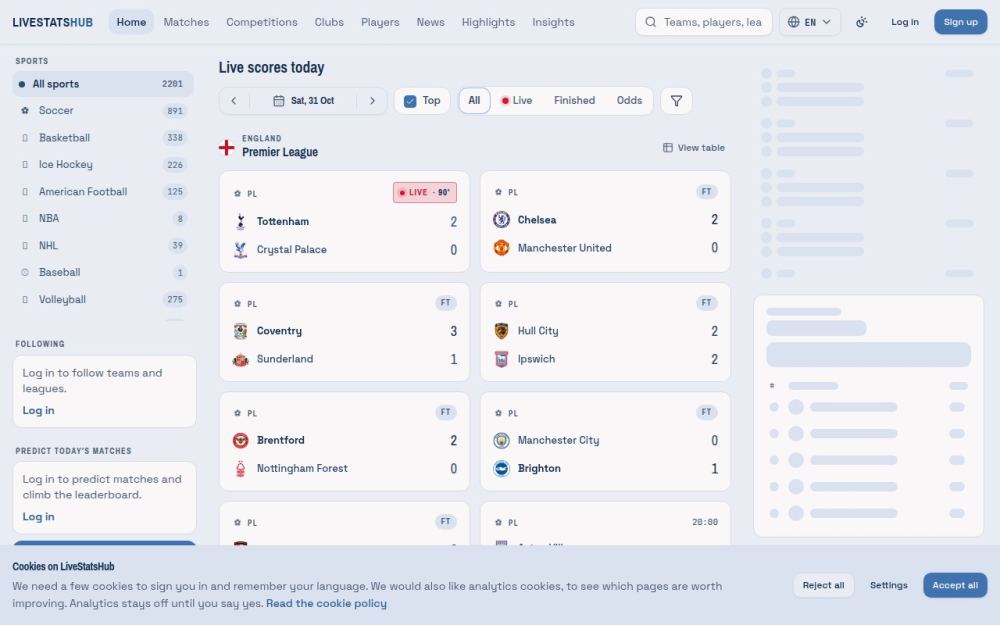 Screenshot of the homepage of livestatshub.com