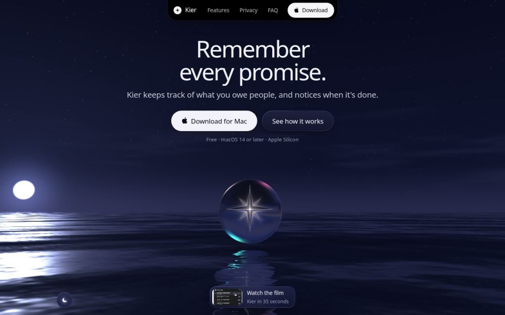 Screenshot of the homepage of getkier.com