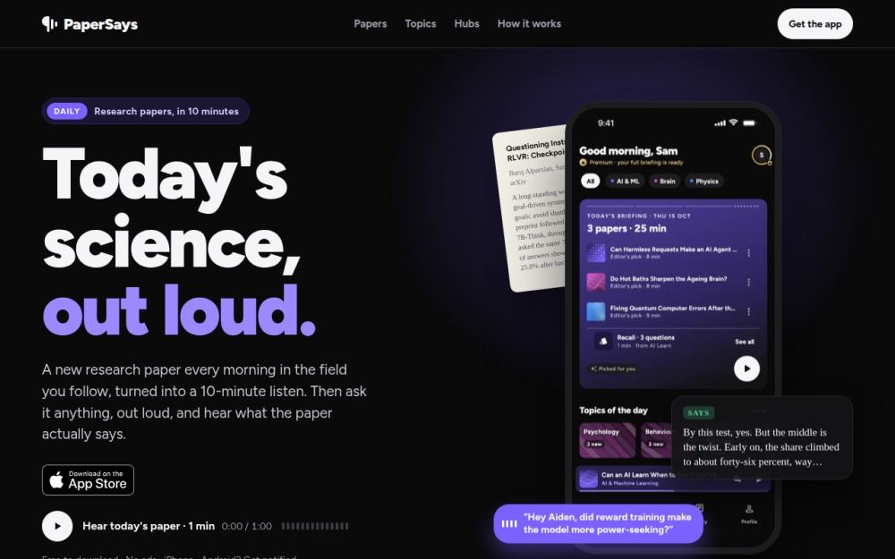 Screenshot of the homepage of papersays.com