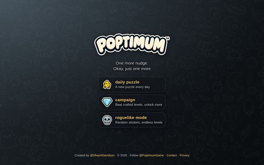 Screenshot of the homepage of poptimum.fun