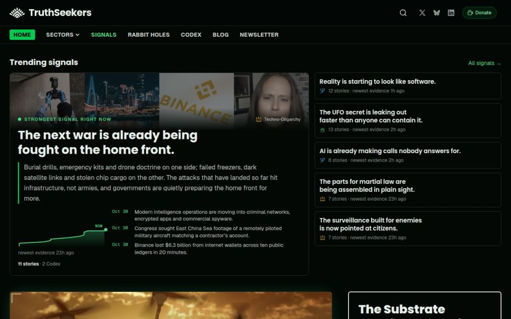 Screenshot of the homepage of truthseekers.com