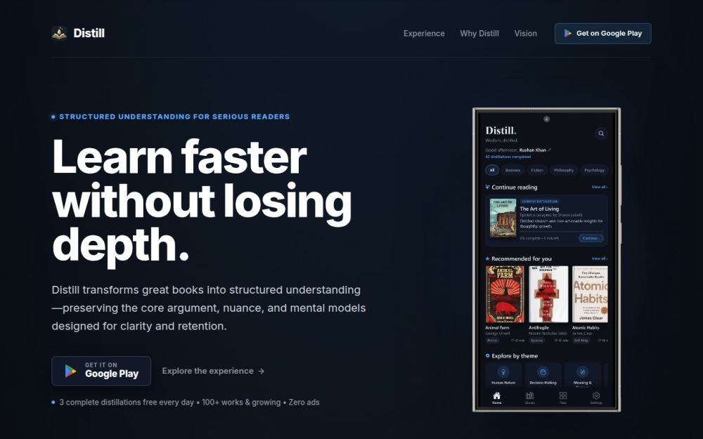 Screenshot of the homepage of distilllabs.app
