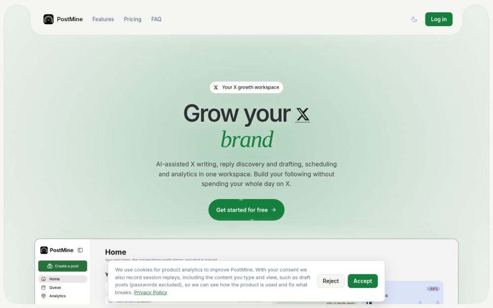 Screenshot of the homepage of postmine.tech