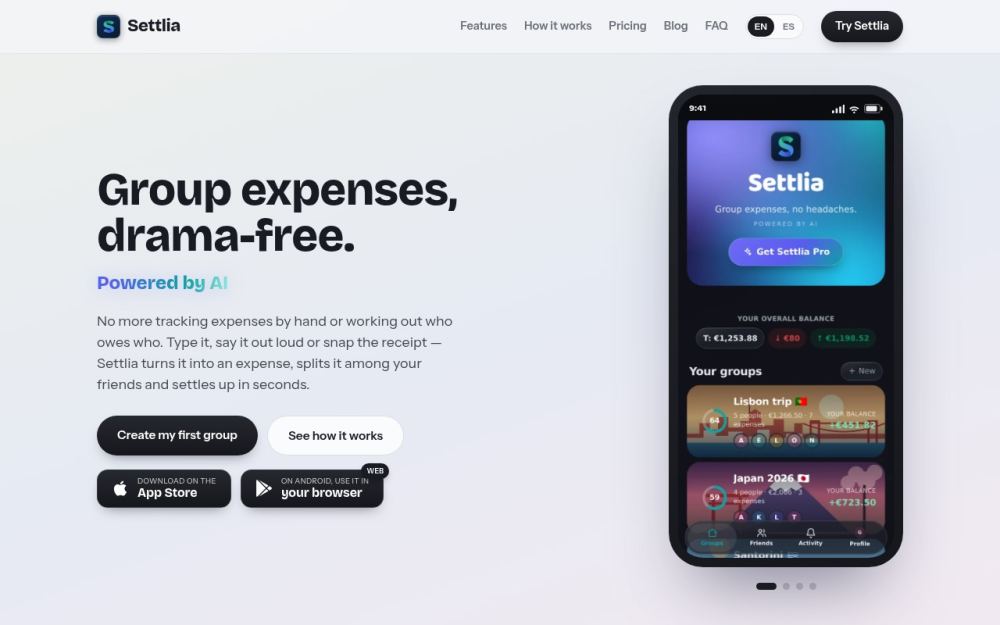 Screenshot of the homepage of settlia.app
