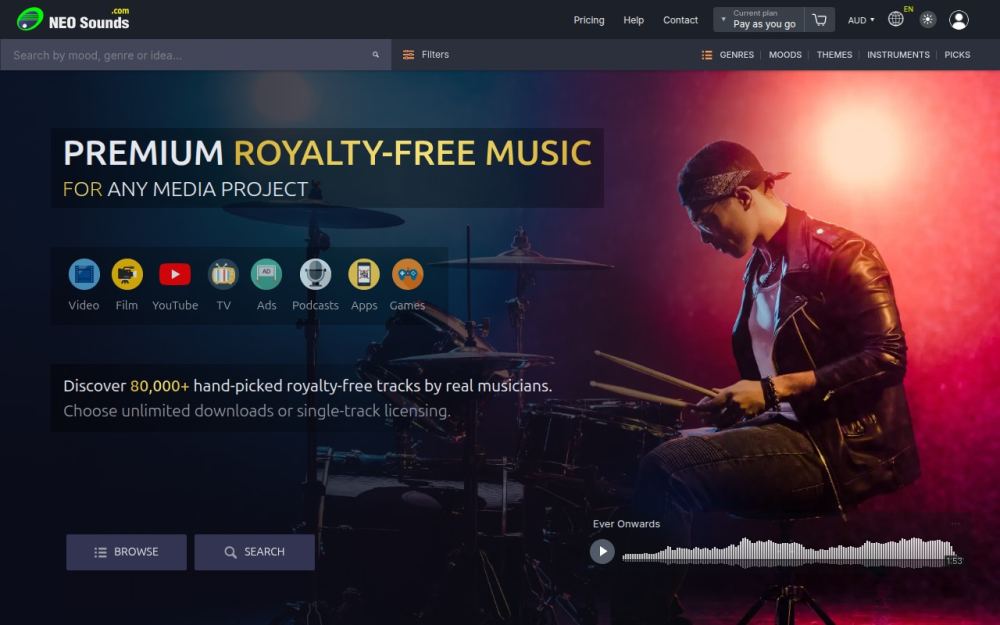 Screenshot of the homepage of neosounds.com
