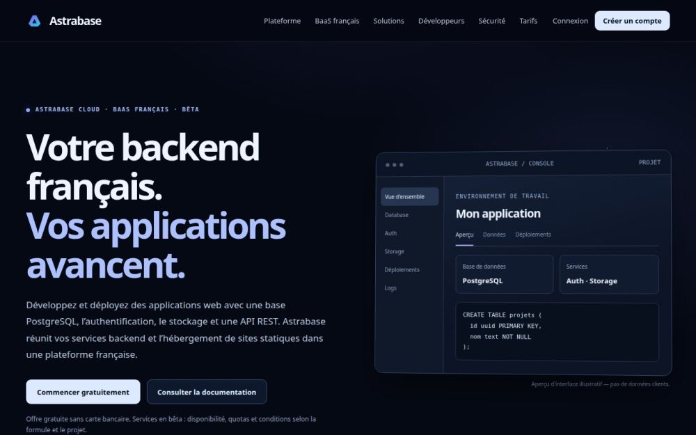 Screenshot of the homepage of astrabase.fr