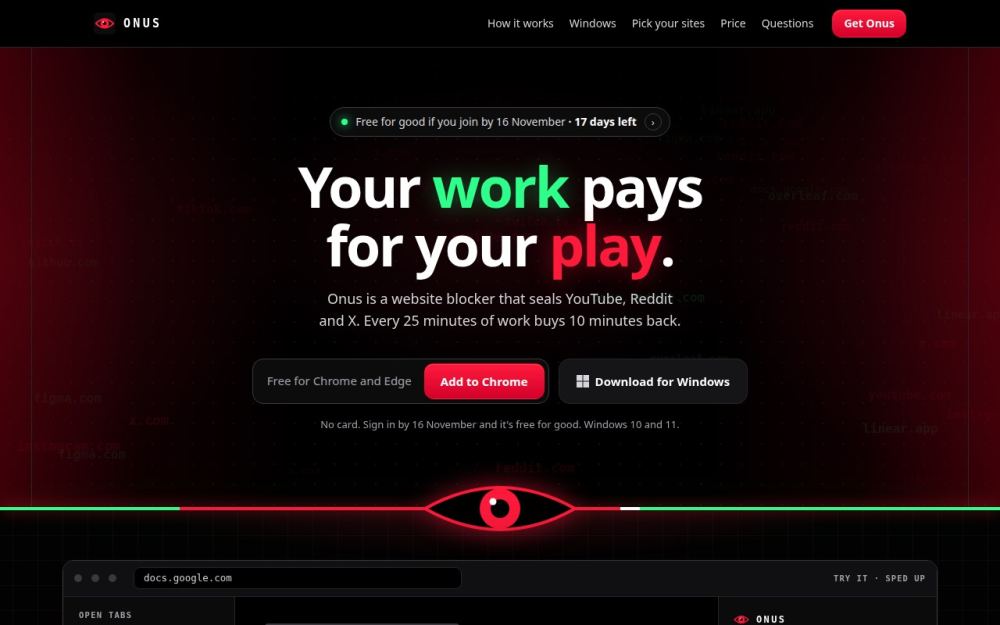Screenshot of the homepage of onus.page