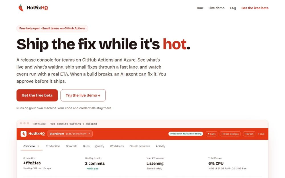 Screenshot of the homepage of hotfixhq.com