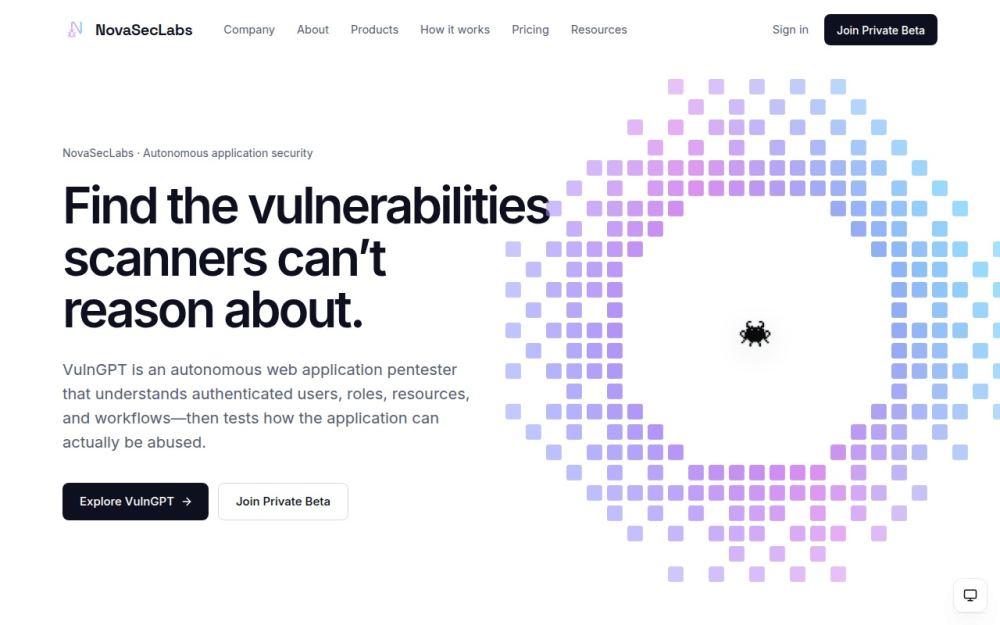 Screenshot of the homepage of novaseclabs.com