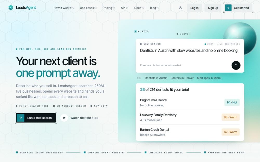 Screenshot of the homepage of leadsagent.io