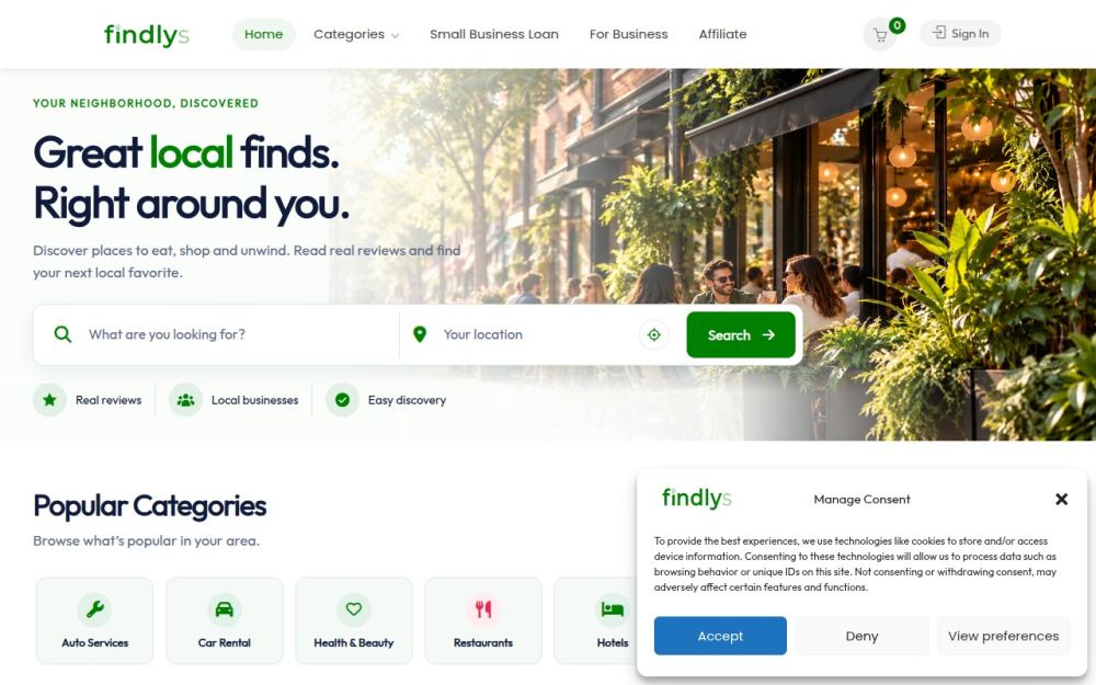 Screenshot of the homepage of findlys.com
