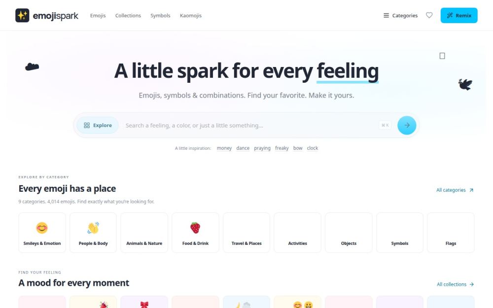 Screenshot of the homepage of emojispark.com