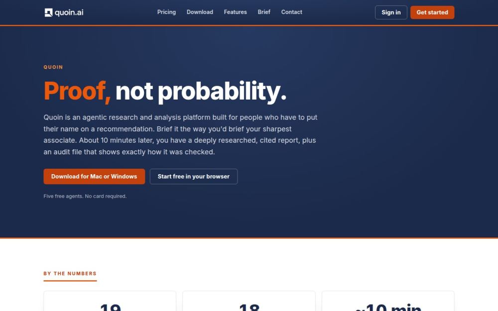 Screenshot of the homepage of quoin.ai