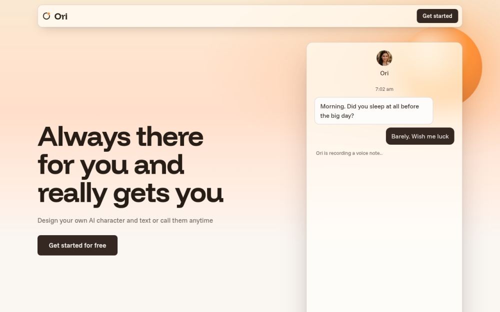 Screenshot of the homepage of ori.chat