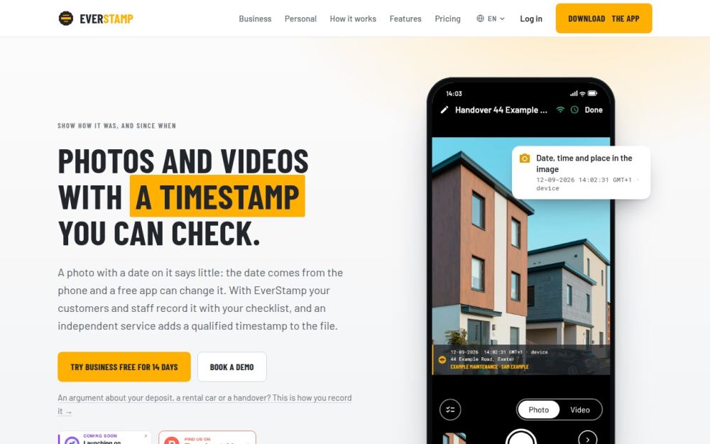 Screenshot of the homepage of everstamp.app